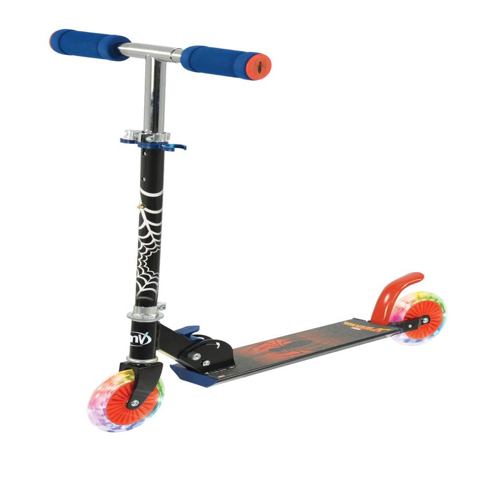 Spiderman Kids Scooter for Girls and Boys - Foldable Inline - For Boys and Girls - Adjustable Illuminated Scooter - Wheel Light Up - 58x30x80cm