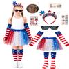 4th of July Outfits for Girls 6-12 Years Tutu Set, 8pcs Girls Red White and Blue Outfit with Sunglasses, Glow in Dark Tattoo - Perfect for Accessories Independence Day, Halloween, Patriotic Events view 1