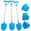 CHEERBANK Beach Buckets and Shovels for Kids, 3 Packs Long Plastic Shovels and Castle Sand Pails, Heavy Duty Sandbox Toys for Digging, Sandcastle Building Summer Outdoor Gift view 1