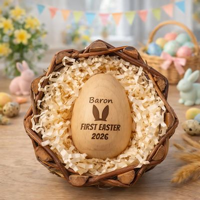 Personalized Easter Wooden Egg Shakers, Custom Engraved Bunny Egg, First, Kids Sensory Musical Instrument (S4)
