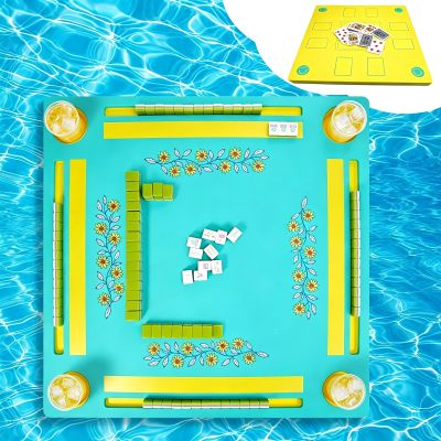 3tyto Floating Mahjong Table for Pool, Double-Sided Floating Mahjong Table with Tile Grooves & Cup Holders, Multi-Game Floating Mahjong Set for Pool for Mahjong, Poker & Dominoes