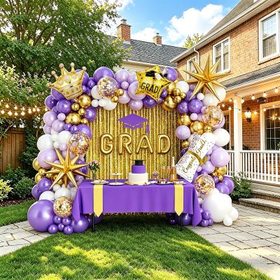 Graduation Balloon Arch Garland Kit Purple Gold White Graduation Decorations 2026 for College High School Class of 2026 Grad Party Prom Decor