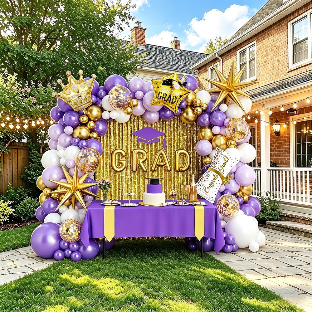 Graduation Balloon Arch Garland Kit Purple Gold White Graduation Decorations 2026 for College High School Class of 2026 Grad Party Prom Decor
