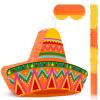 Adecortalk Mexican Sombrero Hat Pinata Mexican Themed Party Pinata Cinco De Mayo Pinata with Stick Blindfold for Cinco De Mayo Fiesta Carnival Birthday Party Games Supplies, 16.1x11.8x3.2 Inches view 1