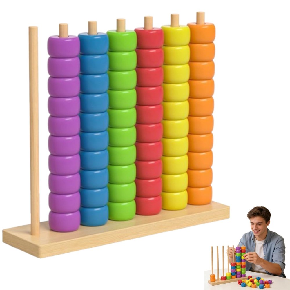 Color Matching Stacking Puzzle Game, Fast Pattern Challenge Ring Stack Puzzle for 2 Players, Competitive Tabletop Brain Teaser for Family Game with Racks, Rings