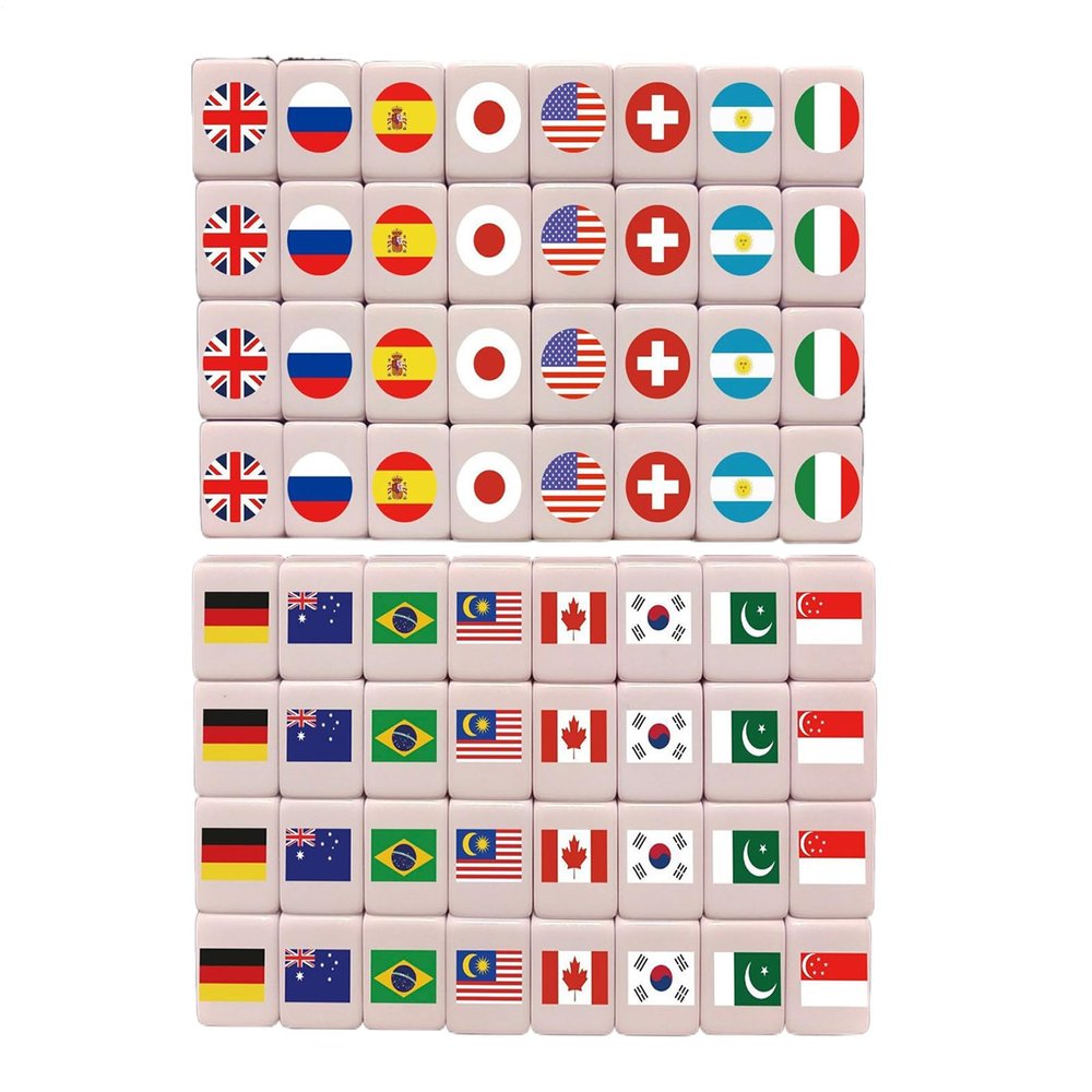 65PCS Mahjong Game Set Flag Pattern Board Games Tiles Cartoon Animal Themed Mahjong Tile Set