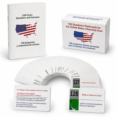 Blinvcra US Citizenship Flash Cards 2026 All 128 Questions & Answers English & Spanish Naturalization Test Study Guide Portable Learning Cards with Bonus Booklet