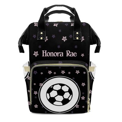 Joyestore Personalized Soccer Star Black Custom Mom Bag with Name,Dad and Mom Diaper Backpack Waterproof Baby Shower for Boys Girls
