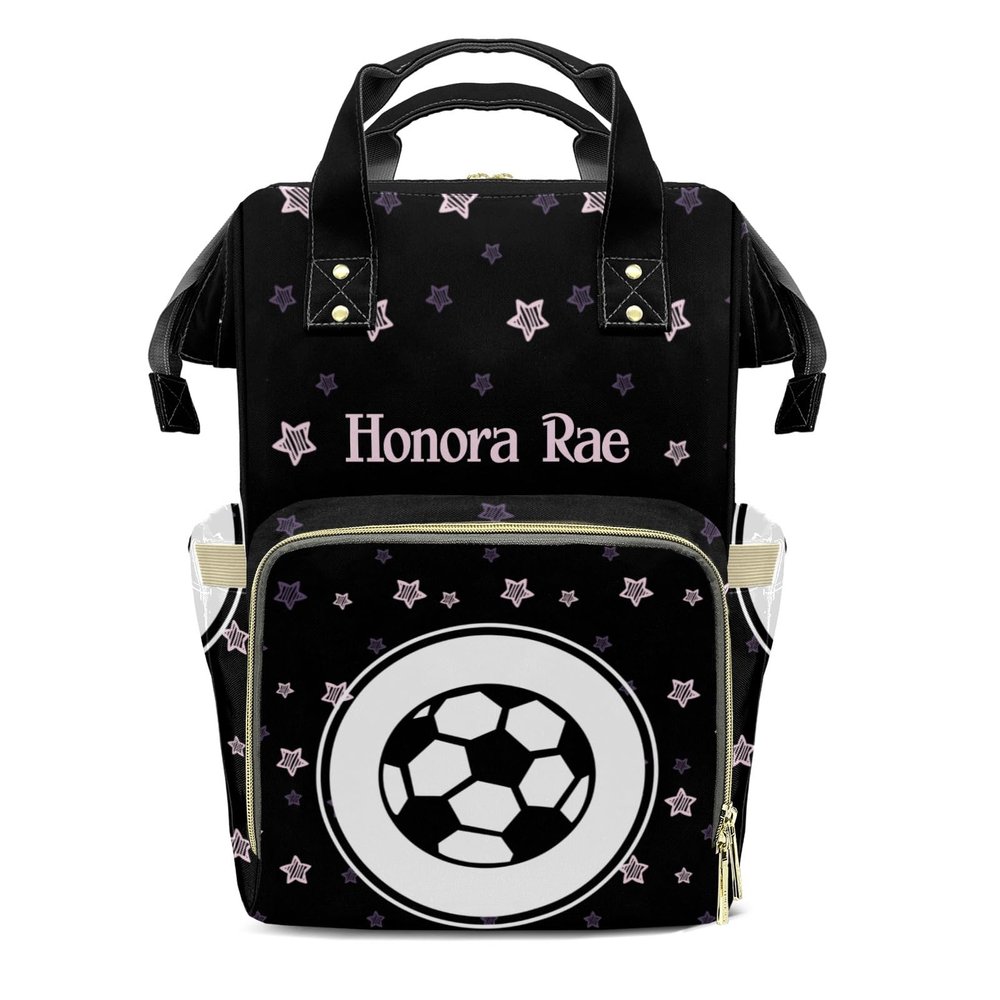 Joyestore Personalized Soccer Star Black Custom Mom Bag with Name,Dad and Mom Diaper Backpack Waterproof Baby Shower for Boys Girls