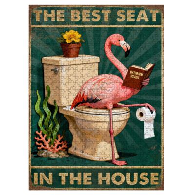 EVRISIGN 1000 Pieces Wooden Jigsaw Puzzle Pink Flamingo Reading on Toilet Hand Eye Coordination Training Fine Motor Skills Development 29.5x19.7 Inch