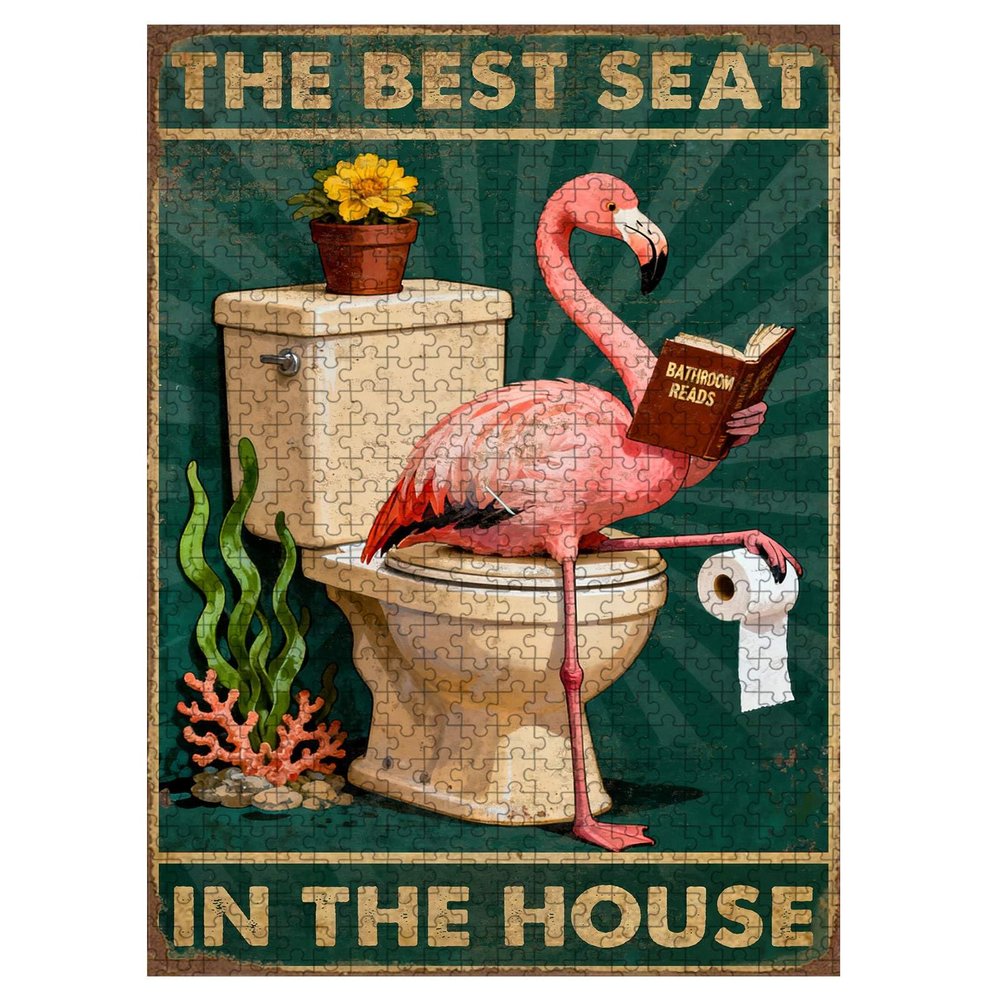 EVRISIGN 1000 Pieces Wooden Jigsaw Puzzle Pink Flamingo Reading on Toilet Hand Eye Coordination Training Fine Motor Skills Development 29.5x19.7 Inch