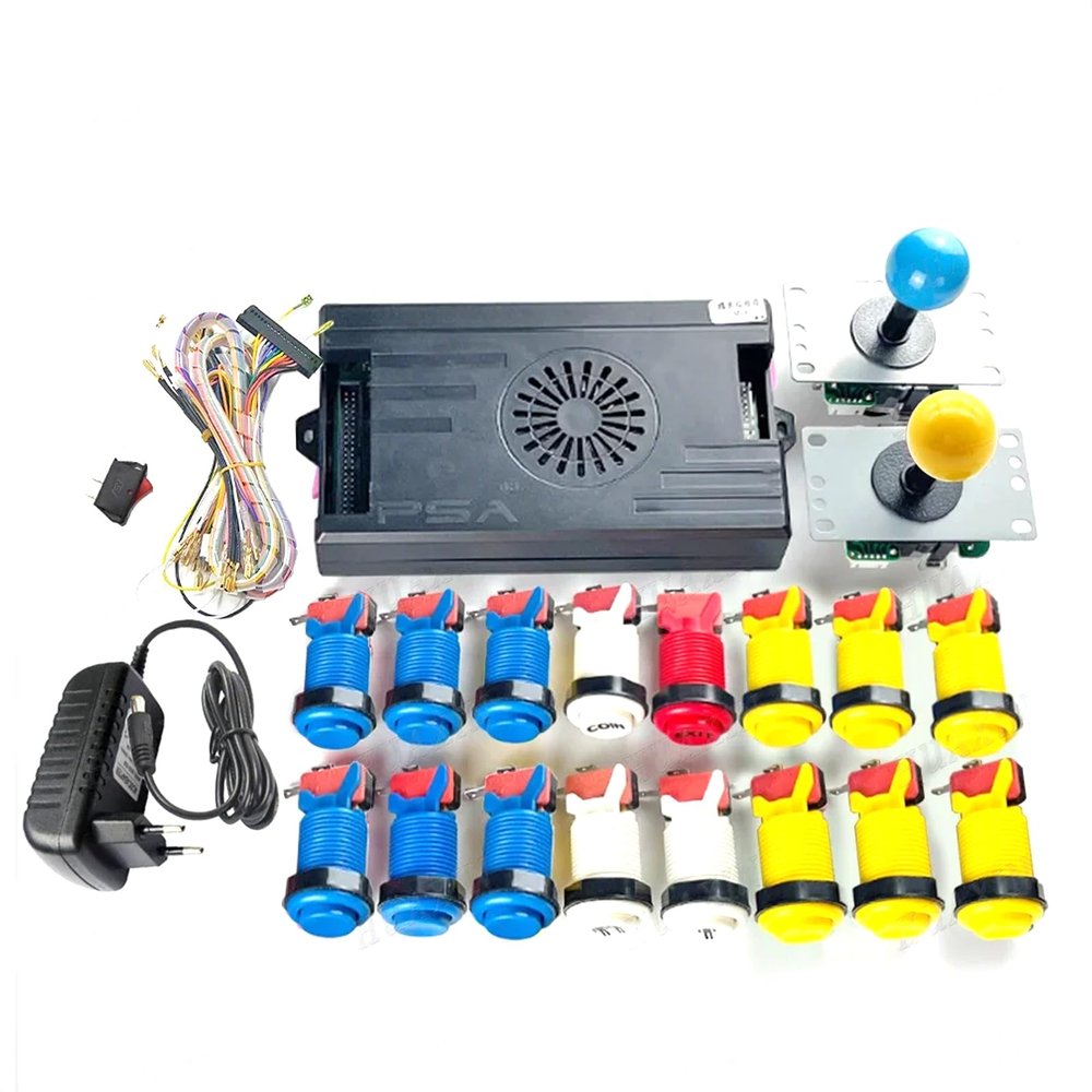 9800 in 1 DX Special Plus DIY Kit 8 Way Joystick American Style Push Button Arcade Game Console Cabinet Bartop (Blue Yellow)