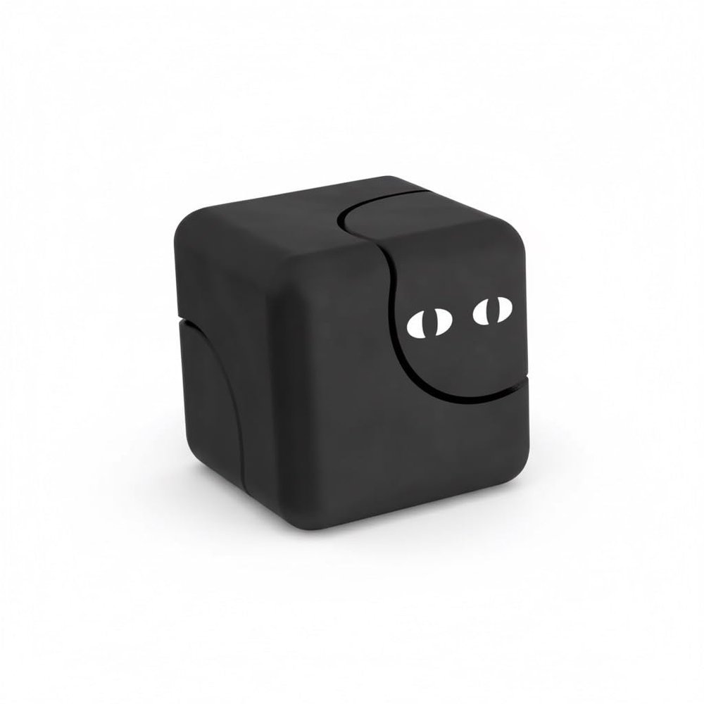 Black Cat Ultra Mini EDC Fidget Spinner, Metal Fidget Toys Adult Desk Toy ADHD Anxiety Relief Stress Reducer, Compact Decompression Cube Gadget (Black)