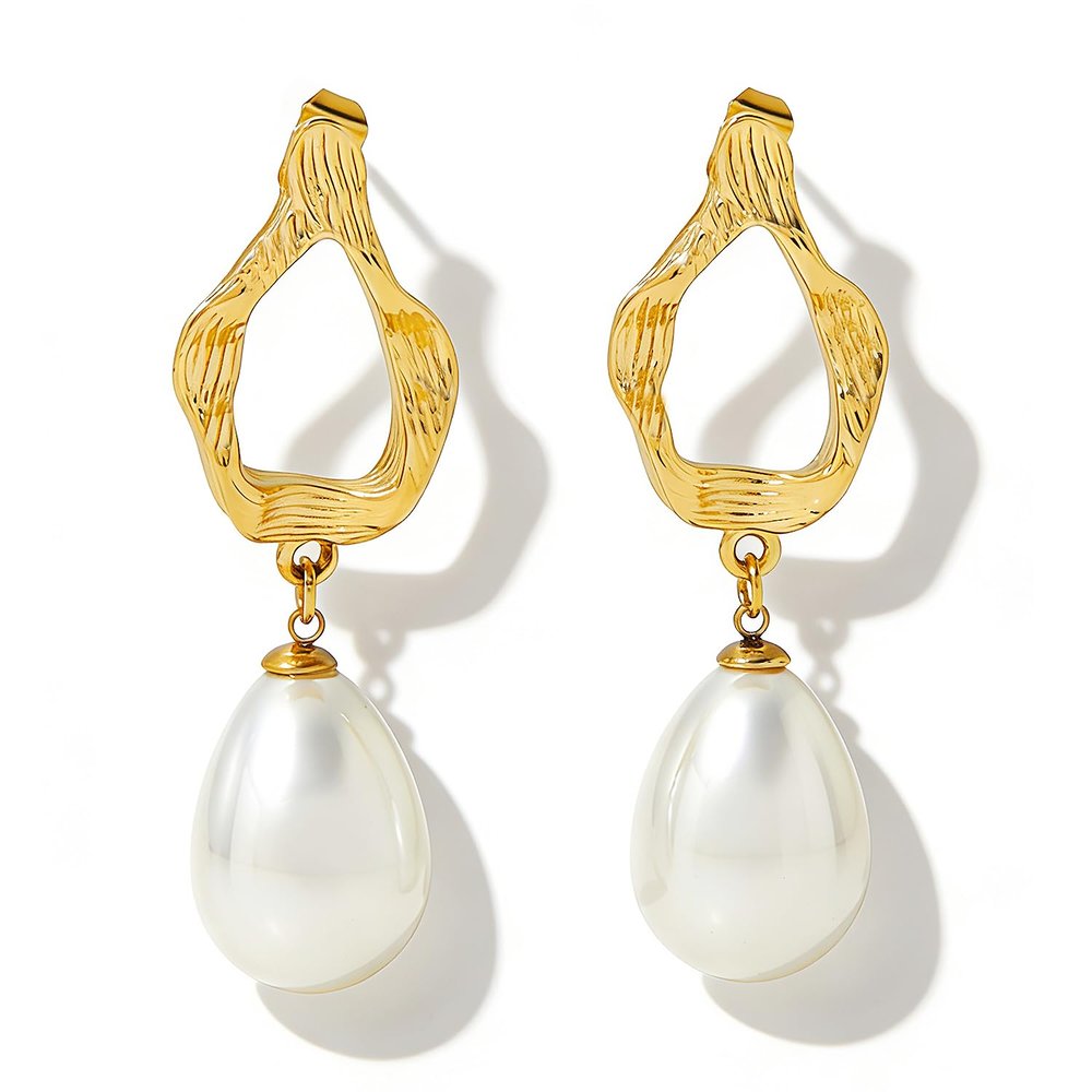 Azmyxus 14K gold-plated pearl geometric pendant women's earrings, hypoallergenic, suitable for weddings and daily commuting (Gold)