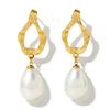 Azmyxus 14K gold-plated pearl geometric pendant women's earrings, hypoallergenic, suitable for weddings and daily commuting (Gold) view 1