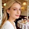 Azmyxus 14K gold-plated pearl geometric pendant women's earrings, hypoallergenic, suitable for weddings and daily commuting (Gold) view 2