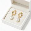 Azmyxus 14K gold-plated pearl geometric pendant women's earrings, hypoallergenic, suitable for weddings and daily commuting (Gold) view 3