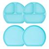 Bumkins Toddler and Baby Suction Plates, Silicone Divided Grip Dishes for Babies and Kids, Baby Led Weaning, Children Supplies, Non Skid Bottom, Platinum Silicone, 6 Months Up, Blue 4-pack view 1