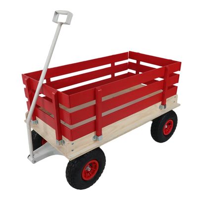 Sturdy Wooden Utility Wagon with Foldable Handle for Outdoor Transport, Garden Hauling, Camping Gear, Beach Trips and Yard Tasks (Red + Iron + Wood)