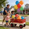 Sturdy Wooden Utility Wagon with Foldable Handle for Outdoor Transport, Garden Hauling, Camping Gear, Beach Trips and Yard Tasks (Red + Iron + Wood) view 2