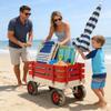 Sturdy Wooden Utility Wagon with Foldable Handle for Outdoor Transport, Garden Hauling, Camping Gear, Beach Trips and Yard Tasks (Red + Iron + Wood) view 3