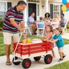 Sturdy Wooden Utility Wagon with Foldable Handle for Outdoor Transport, Garden Hauling, Camping Gear, Beach Trips and Yard Tasks (Red + Iron + Wood) view 4