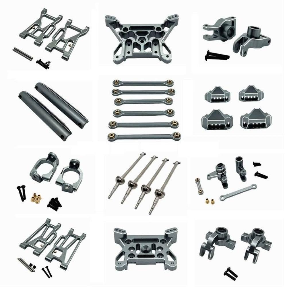 COMODO Metal Swing Arm Steering Cup Hub Carrier Link Rod Shock Tower Drive Shaft Set Compatible with 1/10 10208 V1 V2 RC Car(Gray)