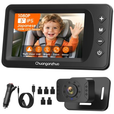 Baby Car Camera USB with No.1 Clarity , 5'' HD 1080P IPS Baby Car Monitor with 3X Zoom, Backseat/Carseat/Rear Seat Camera With Ultra Night Vision, Easy No-Damage Install, S100P(5inch Black)