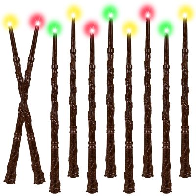 CaptainWiz Light Up Wizard Wand with Color Lights & Sounds - 10 Pack Illuminating Magic Witch Sorcerer Toy Wand Set for Kids Cosplay Birthday Party Favors, Brown