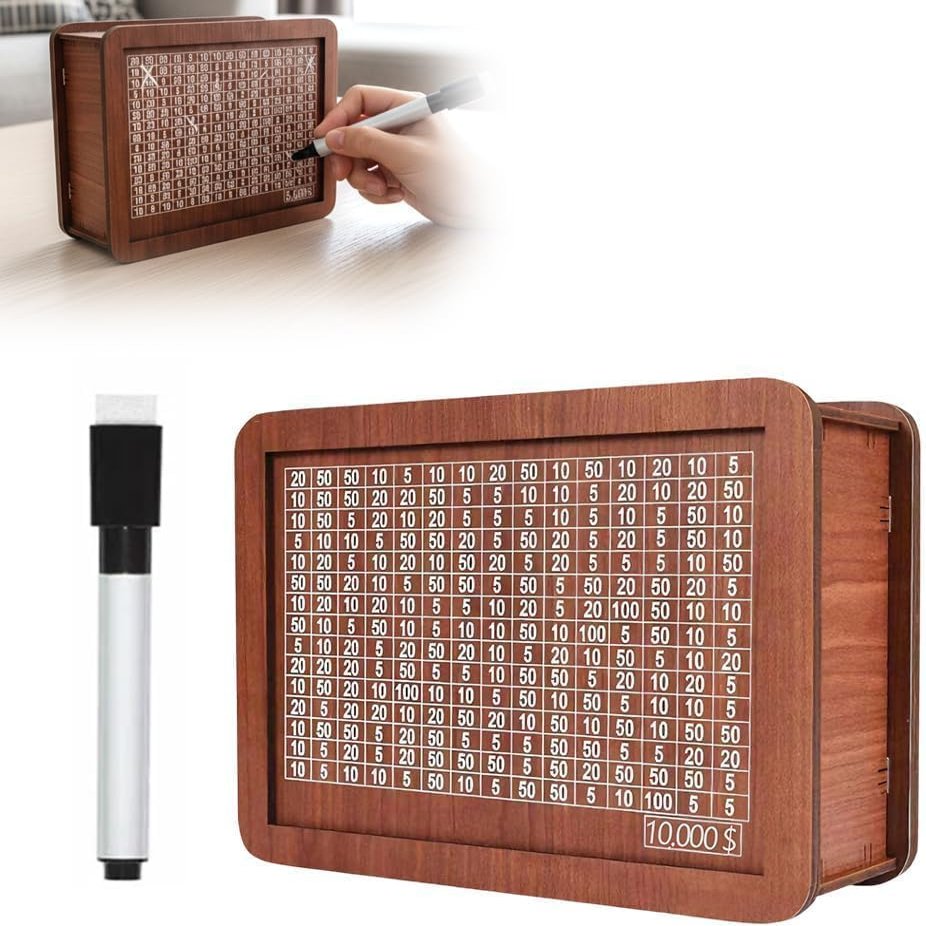 Cash Safe-Deposit Box Wooden Savings Box New Wooden Money Saving Box with Money Saver with Money Target Ideal Money Saving Box for Adults Save Up to 10 000 Dollars Great for Budgeting Goals.