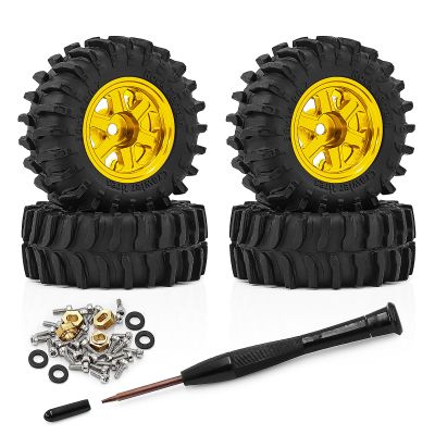 0.7 Inch RC Crawler Tires and Wheels Set 3614mm for 1/30 Scale Axial SCX30 (Gold)