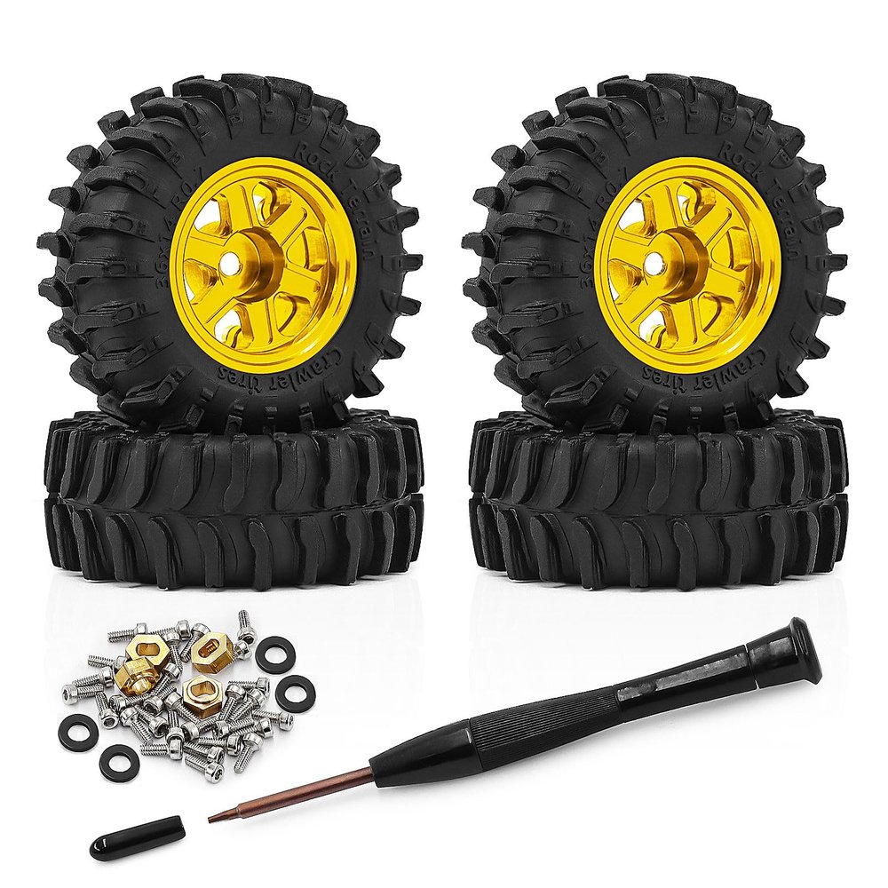 0.7 Inch RC Crawler Tires and Wheels Set 3614mm for 1/30 Scale Axial SCX30 (Gold)