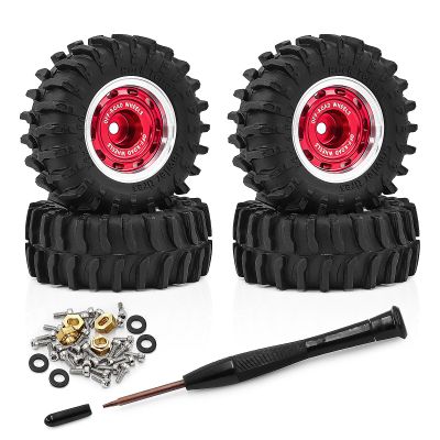 0.7 Inch RC Crawler Tires and Wheels Set 3614mm for 1/30 Scale Axial SCX30 (Red)