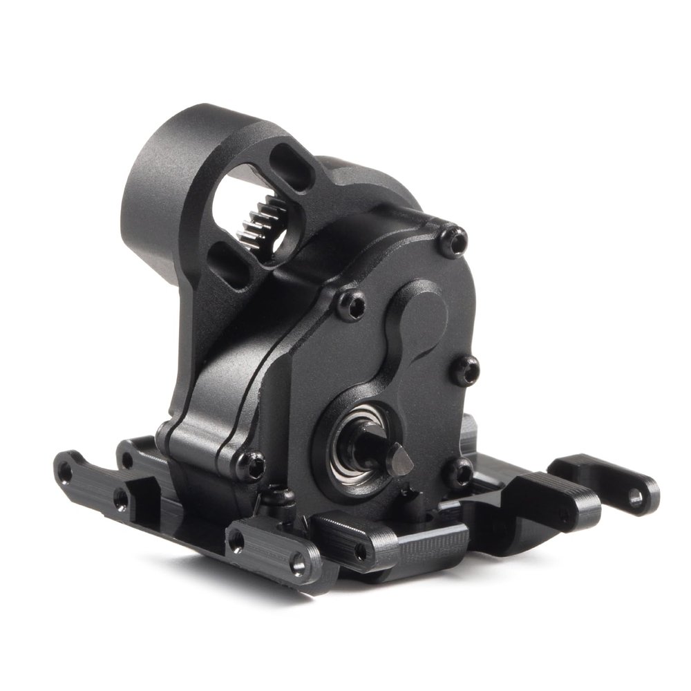 21% Overdrive MR24 Billet Transmission with Delrin Skid Plate for SCX24 Custom Build Brushless 1/24 RC Crawler Comp Rigs (Black)