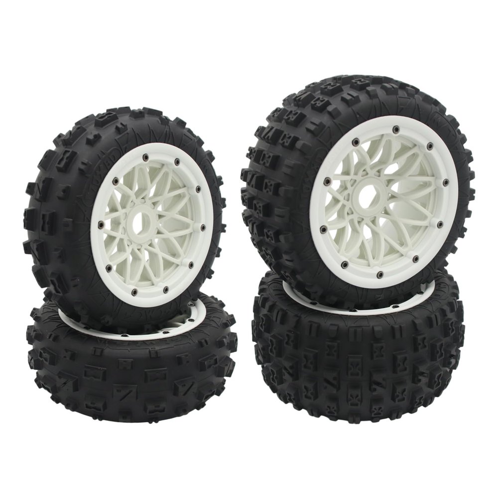 FLMLF Wasteland Tires Front and Rear Tire Assembly for 1/5 HPI Baja ROVAN KM 5B Rc Car Parts (White)