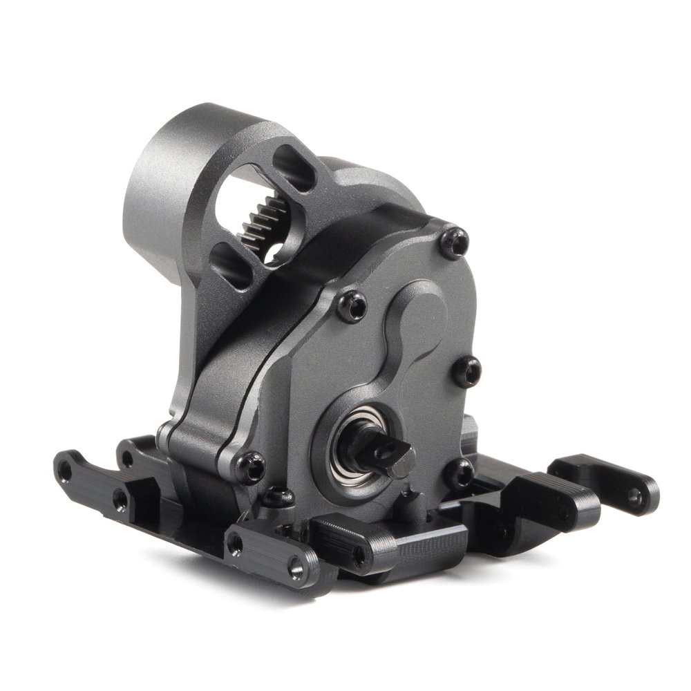 21% Overdrive MR24 Billet Transmission with Delrin Skid Plate for SCX24 Custom Build Brushless 1/24 RC Crawler Comp Rigs (Gray)