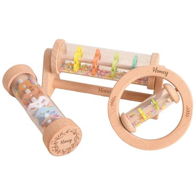 Custom Engraved Wooden Baby Rattle, Personalized Baby Rain Stick Rattle, Engraved RattleRainbow Hourglass Rattle, Gift for Kids