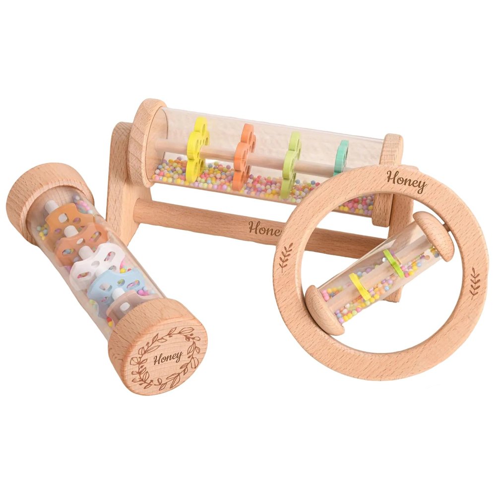 Custom Engraved Wooden Baby Rattle, Personalized Baby Rain Stick Rattle, Engraved RattleRainbow Hourglass Rattle, Gift for Kids