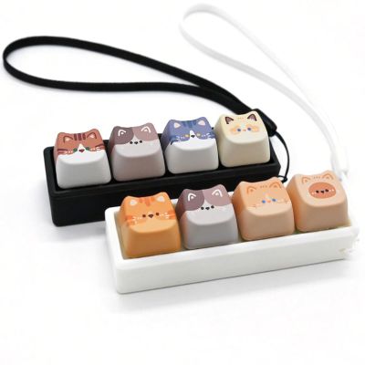 2 Pack Keyboard Fidget Clicker, 4 Keys Clicky Keyboards Keychain Fidgets for Adults, Creamy Stress Relief Button Finger Cat Keycaps for Anxiety Decompression (Black+White)