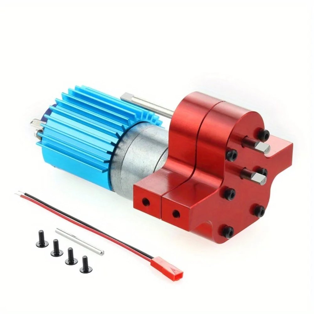 Aluminum Alloy Transfer Gearbox with 370 Brushed Motor for WPL for MN for JJRC FY B14 B16 B24 B36 C14 C24 Q60 D90 MN99S 4WD 6WD RC Crawler Upgrades (red)