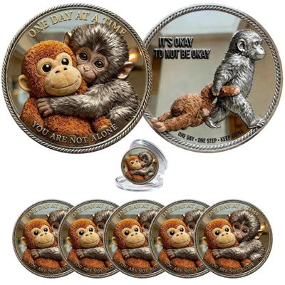 Emotional Support Monkey Coin, Punch Monkey Challenge Coin, It's Okay to Not Be Okay Token, Inspirational Punch Monkey Pocket Coin Gift for Mental Friendship, Anxiety Comfort (5pcs)