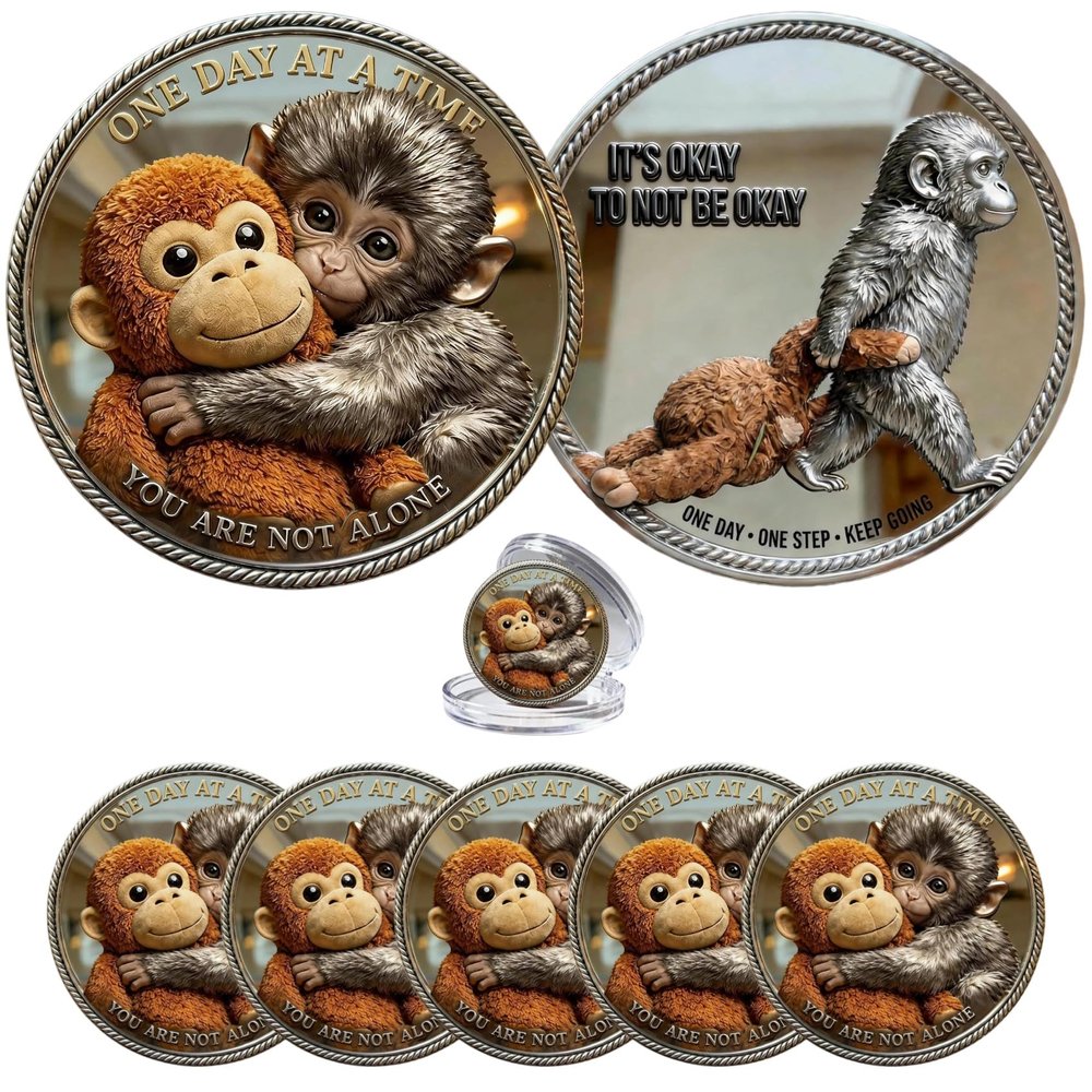 Emotional Support Monkey Coin, Punch Monkey Challenge Coin, It's Okay to Not Be Okay Token, Inspirational Punch Monkey Pocket Coin Gift for Mental Friendship, Anxiety Comfort (5pcs)
