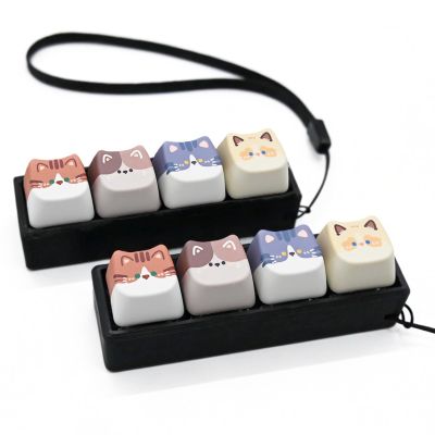 2 Pack Keyboard Fidget Clicker, 4 Keys Clicky Keyboards Keychain Fidgets for Adults, Creamy Stress Relief Button Finger Cat Keycaps for Anxiety Decompression (Black 2Pcs)