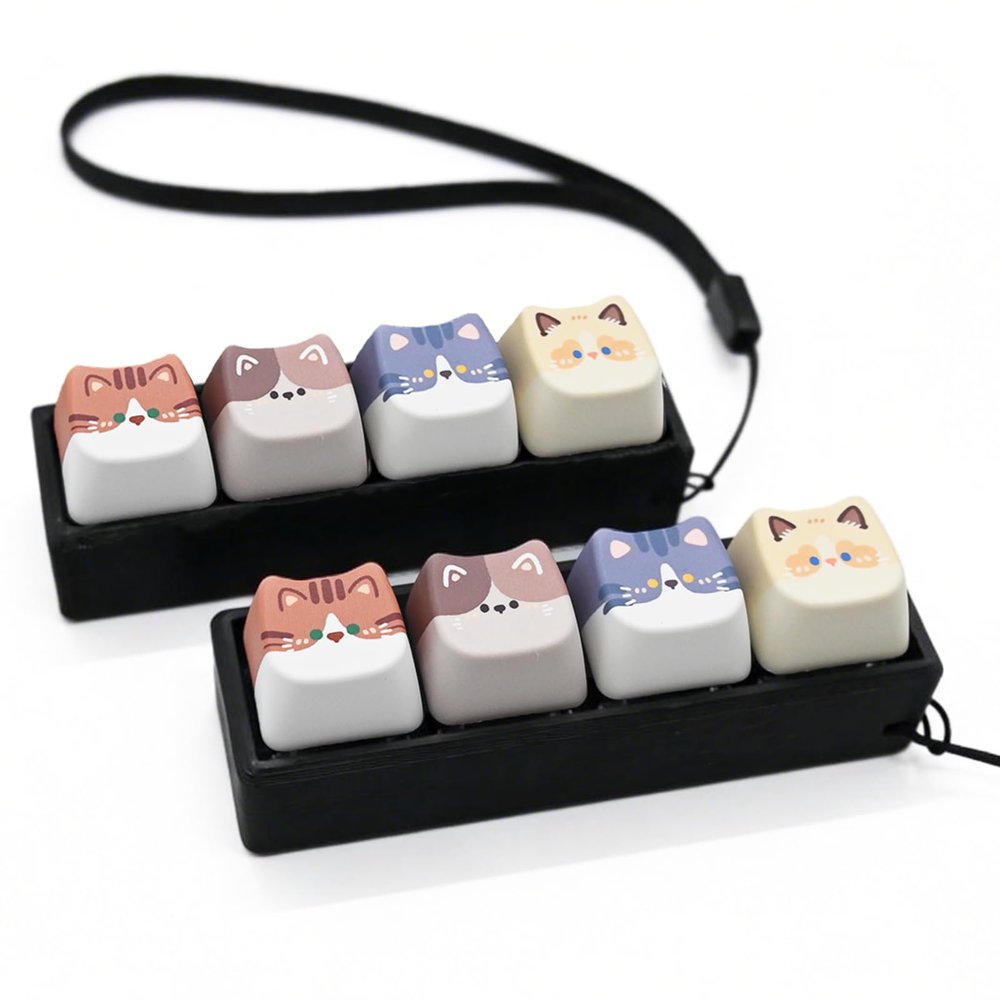 2 Pack Keyboard Fidget Clicker, 4 Keys Clicky Keyboards Keychain Fidgets for Adults, Creamy Stress Relief Button Finger Cat Keycaps for Anxiety Decompression (Black 2Pcs)