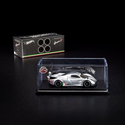 Hot Wheels RLC '21 Pagani Huayra R, Pearl Zamac Silver, 1:64 Scale Die-Cast Model with Opening Rear Clamshell, Real Riders Wheels