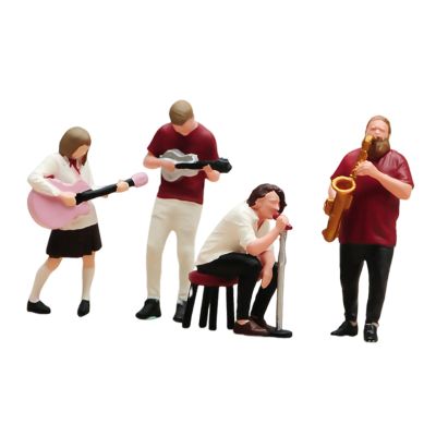 EHJRE 4 Pieces 1/64 Scale Miniature Figures Four-piece Band Tiny People