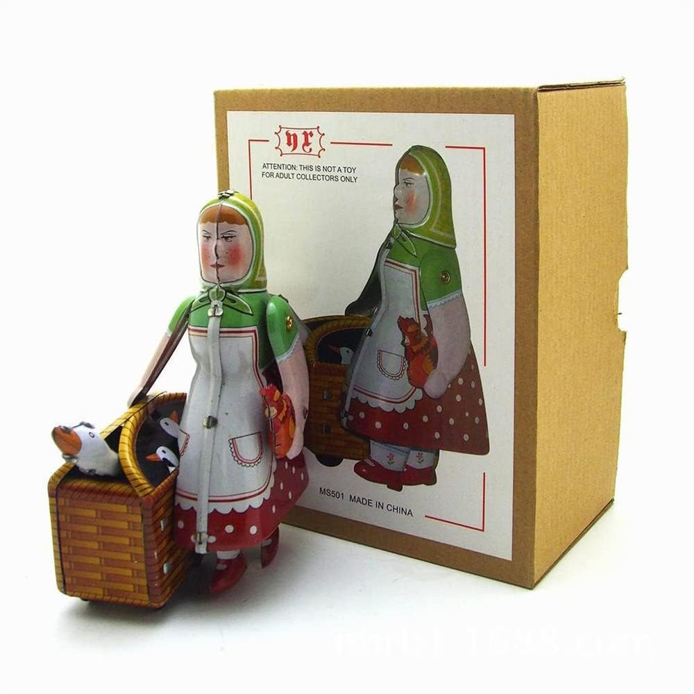 AMEIYUN Retro Wind Up Toy MS501 Russian Peasant Women Nostalgic Personality Props Bar Clothing Store Furnishings Tin Toys