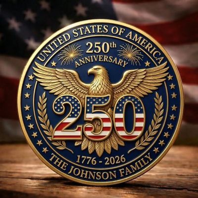 Custom USA 250th Anniversary Commemorative Coin, 250th, 250 Years of Freedom Metal Coin, America Patriot Gift, Eagle & Patriotic Symbols for Celebration Independence Day A03