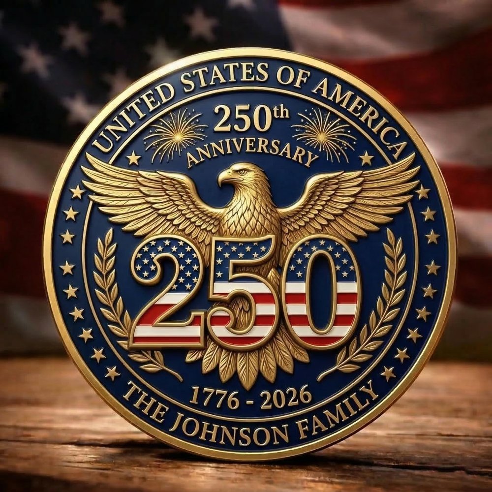 Custom USA 250th Anniversary Commemorative Coin, 250th, 250 Years of Freedom Metal Coin, America Patriot Gift, Eagle & Patriotic Symbols for Celebration Independence Day A03