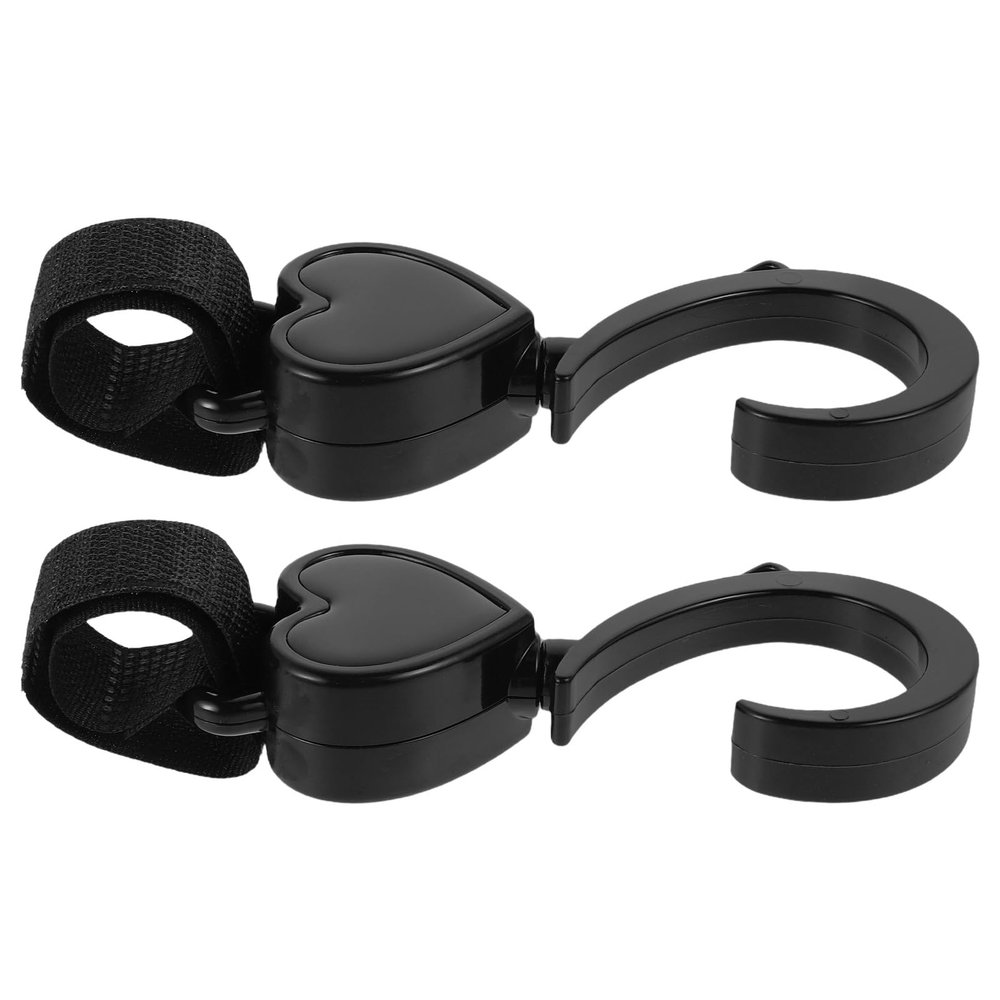 VOSAREA 2pcs Rotatable Heart-Shaped Stroller Hooks for Pram Bag Hanging, Buggy Clip with 360 Swivel, Grocery Bag Holder, Essential Stroller Accessories for Travel and Shopping